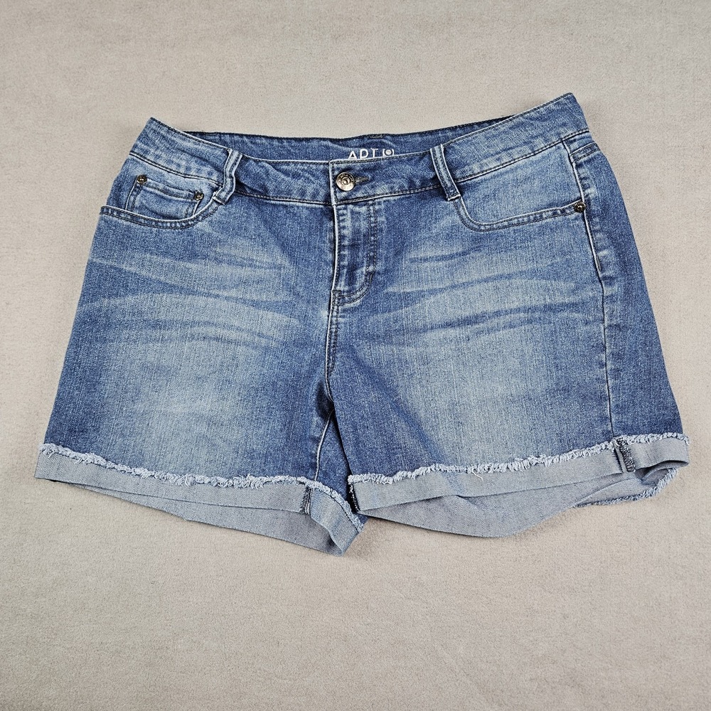 Apt 9 Shorts Womens Sz 14 Cutoff Denim Mid Rise Cuffed Raw Hem Stretch Blue Jean